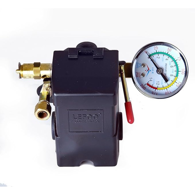 4 Ports 95-125 PSI With 0-200 PSI Gauge 150 PSI Air Compressor Pressure Control Switch LF10-L4 For Lefoo