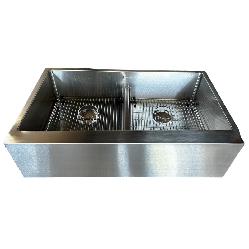 Elkay EFRUFFA3417DBG Kitchen Sink, 10 Apron Farmhouse, Polished Satin – Cosmetic Damages