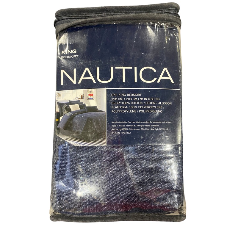 Nautica, Navy, Denim, Tailored, King, Bedskirt, 15in, 100% cotton