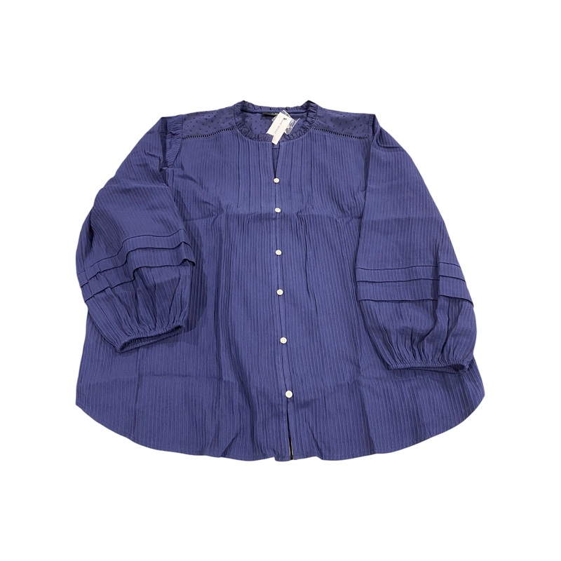 Lane Bryant, Women’s, Clip, Dot ,Detail, Rib, Button-Down, Blouse, Blue, Size 16