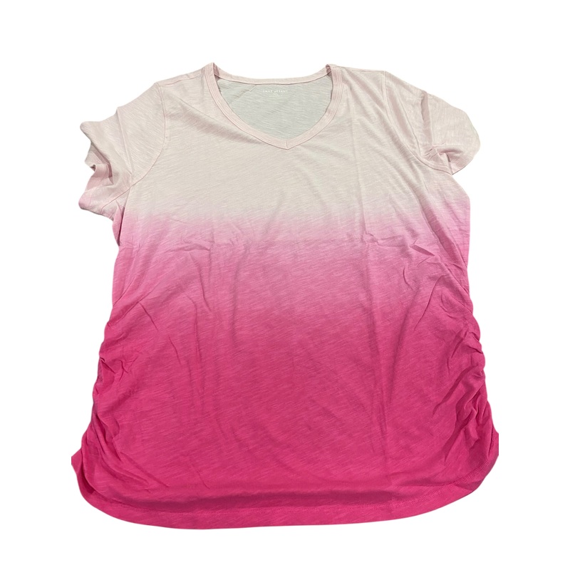 Lane Bryant, Women’s, Short-Sleeve, V-Neck, Side-Ruched, Tee, Pink Ombre