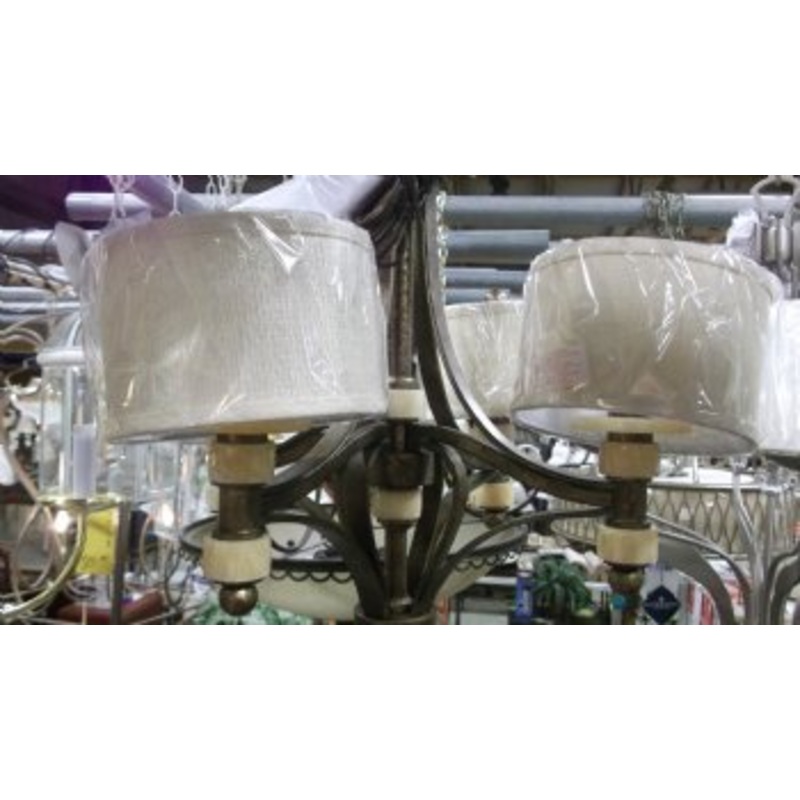 Authenticity – Tambour – Four Light Brown Drum Shade Chandelier 10-0016-04-11