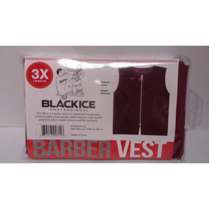 Black Ice Barber Vest Size 3XLarge RED Professional polyester fabric with zipper closure