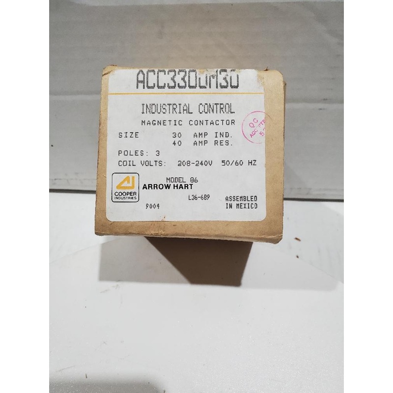 ARROW HART & HART – ACC330UM30 – Relay, Magnetic Contactor. 3P NO 40Amp 208/240VAC.