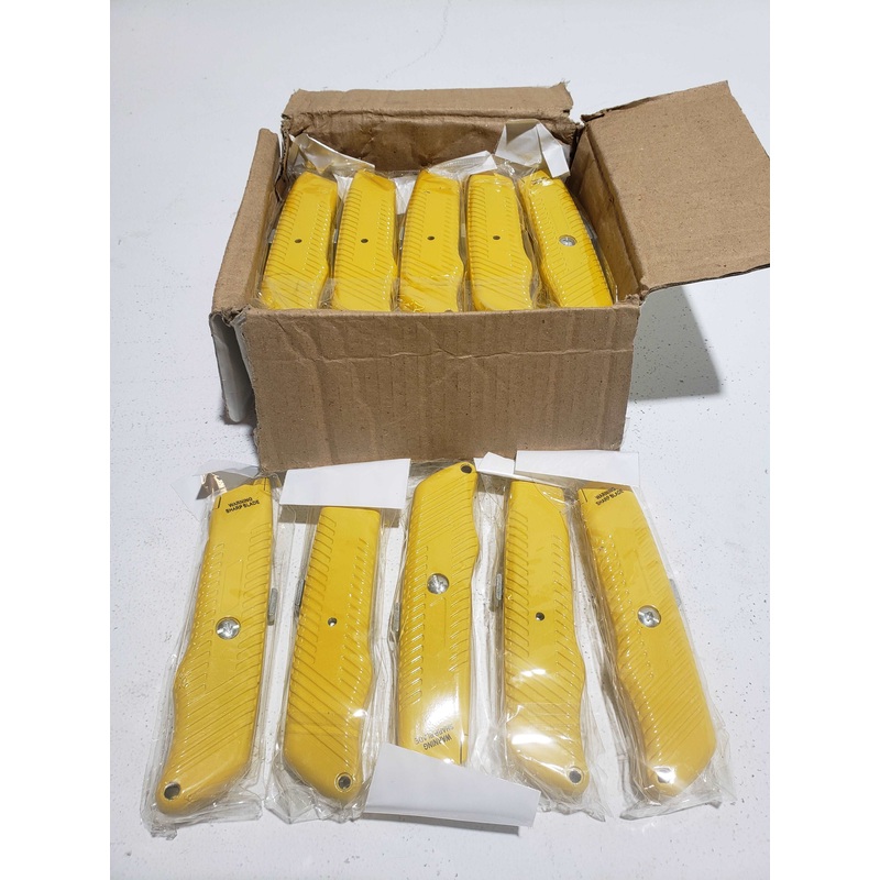 (Box of 20) Heavy Duty Retractable Yellow Utility Knife –  Contractor Grade – 75631