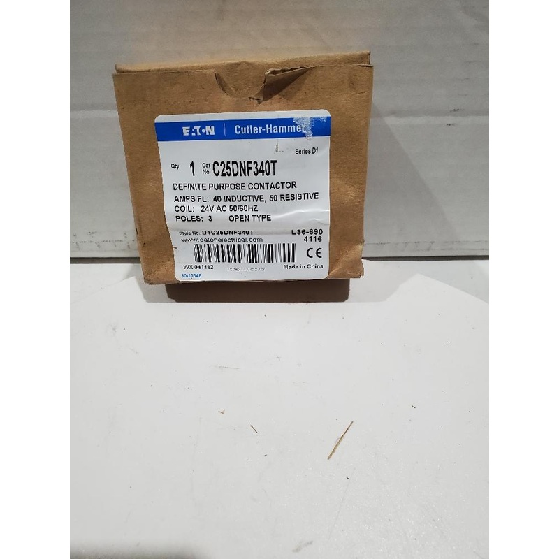 Cutler Hammer C25DNF340T Contactor, 40 A, Panel Mount, 600 VAC, 3PST, 3 Pole, 7.5 kW