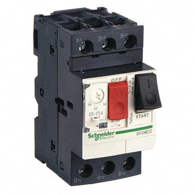 SCHNEIDER ELECTRIC – GV2ME22 Manual Motor Starter: Push Button, No Enclosure, 20 to 25, 20 to 25A, 3 Poles