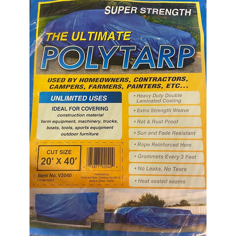 World & Main V2040 Poly Tarpaulin-20ft. x 40ft, 49 Piece