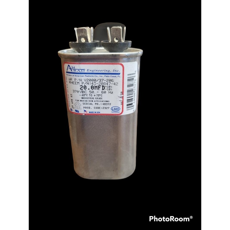 Amrad Oval Run Capacitor 20.0 uf MFD 370 Volt VAC VA2000/37-206