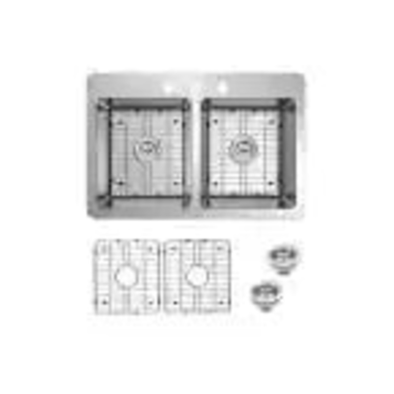 IPT Stainless Steel 33 in. 18-Gauge Double Bowl Dual Mount Kitchen Sink with Grid Set and BASKET STRAINERS DUA5050R-33