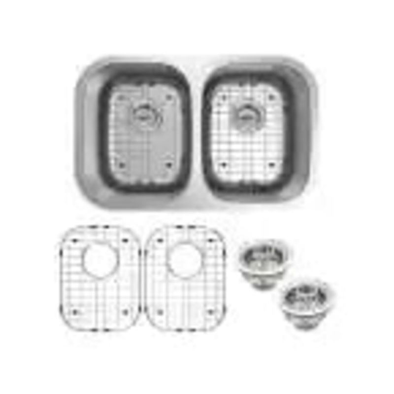 IPT Undermount 18-Gauge Stainless Steel 29-3/8 in. 0-Hole 50/50 Double Bowl Kitchen Sink with Grid Set and Drain Assemblies T2918