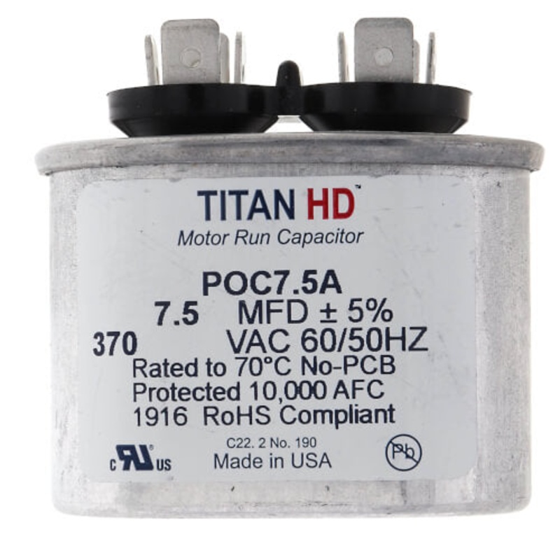 (LOT OF 3) TITAN POC7.5A HD RUN CAPACITOR 7.5 MFD 370 VOLT OVAL – NEW IN BOX