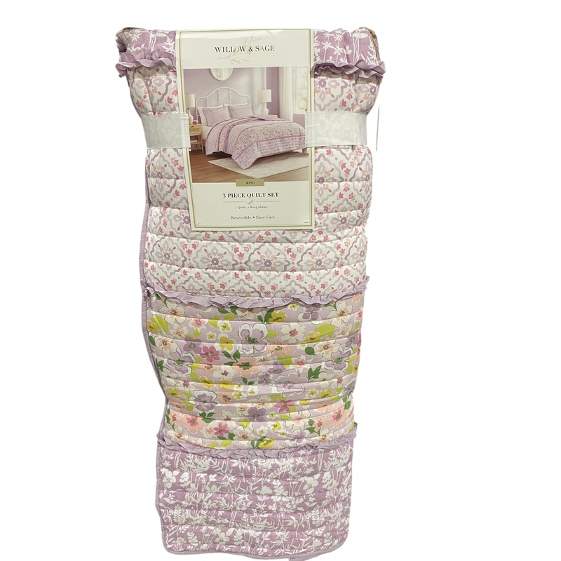 Willow & Sage, 3 pc, Quilt Set, 1 Quilt, 2 Shams, King, Purple, Floral