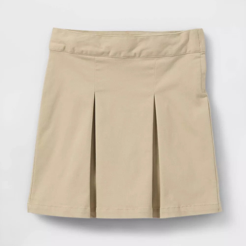 Girls’ Pleated Twill Uniform Skort – Cat & Jack Beige Size 10/Med