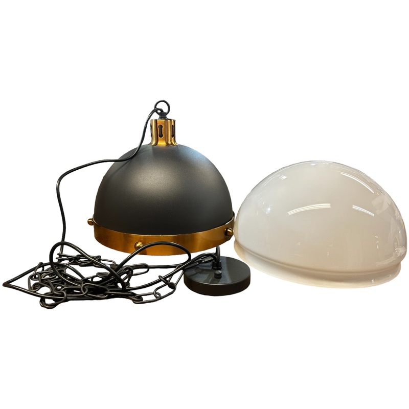 Matteo Lighting, C61803AGOP, Torino 3 Light 14 inch Aged Gold Brass Pendant Ceiling Light in Opal – New in Box