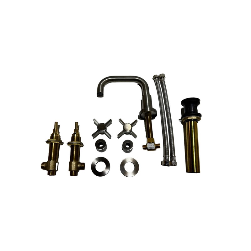 Phylrich D139-15A Basic Three Hole Low Spout Widespread Bathroom Faucet with Blade Cross Handles, Pewter, New in Box