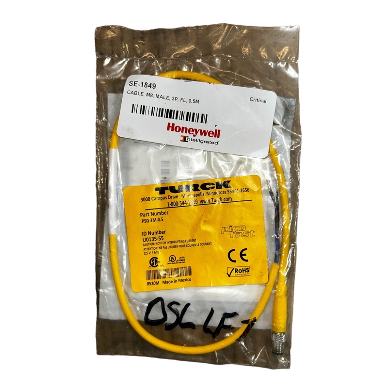 TURCK, PSG 3M-0.5, Single-Ended, Cordset – NEW IN ORIGINAL PACKAGING