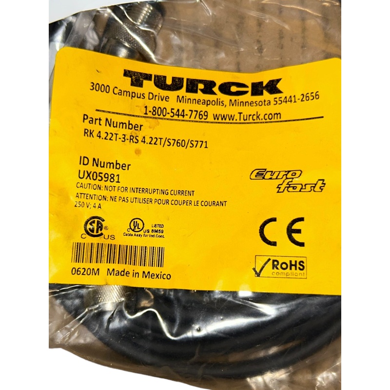 Turck, RK 4.22T-3-RS 4.22T/S760/S771, Eurofast, Cordset – NEW IN ORIGINAL PACKAGING