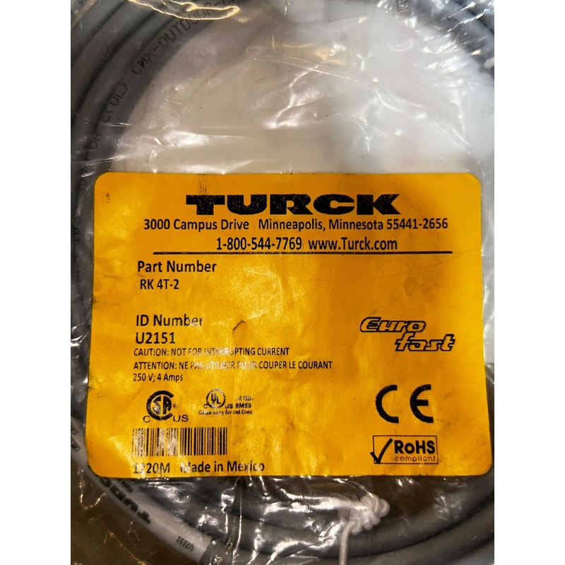 Turck, RK 4T-2, Single-Ended Cordset – NEW IN ORIGINAL PACKAGING