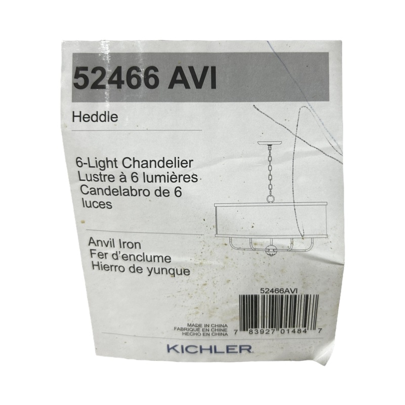 Kichler, 52466AVI, Heddle 6 Light 31 Wide Drum Chandelier, In Anvil Iron