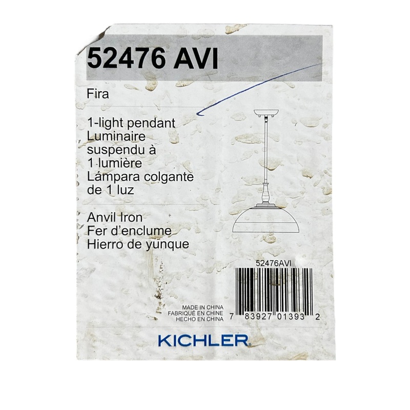 Kichler, 52476AVI, Homestead Fira 1 Light 14 inch Anvil Iron Pendant Ceiling Light