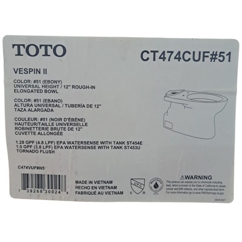 TOTO, CT474CUF#51, VESPIN II, 1G, Toilet Bowl, Ebony – New in Box