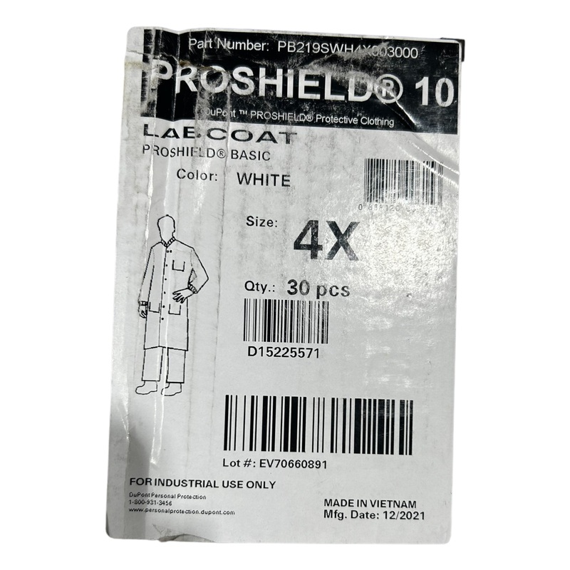 DuPont Proshield 10, Lab coat, Size 4X, 30PK, PB219SWH4X003000