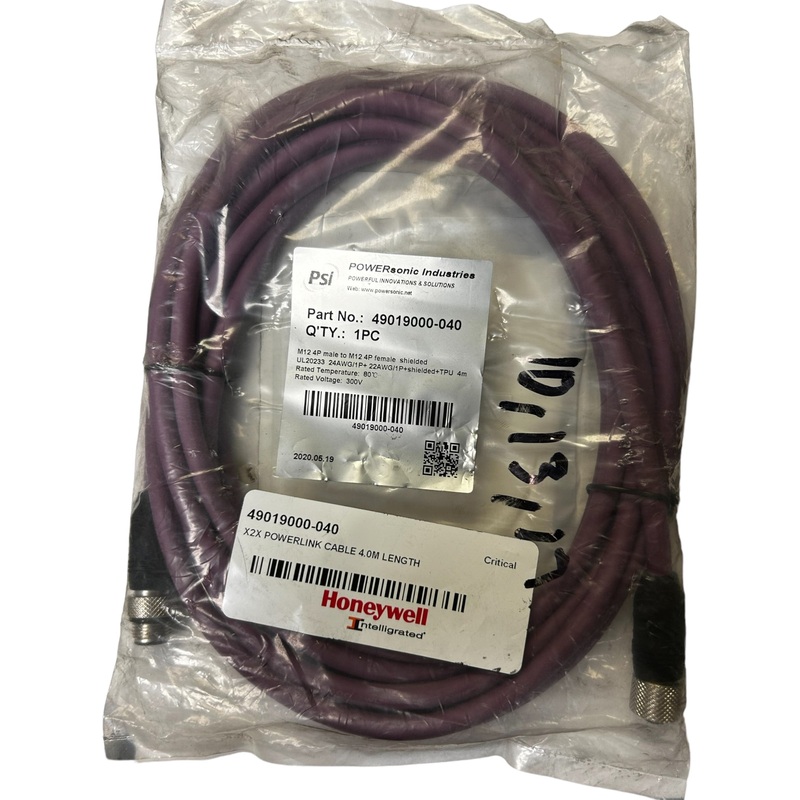 Powersonic Industries, 49019000-040, M12 4P Male to M12 4P Female Cord – NEW IN ORIGINAL PACKAGING