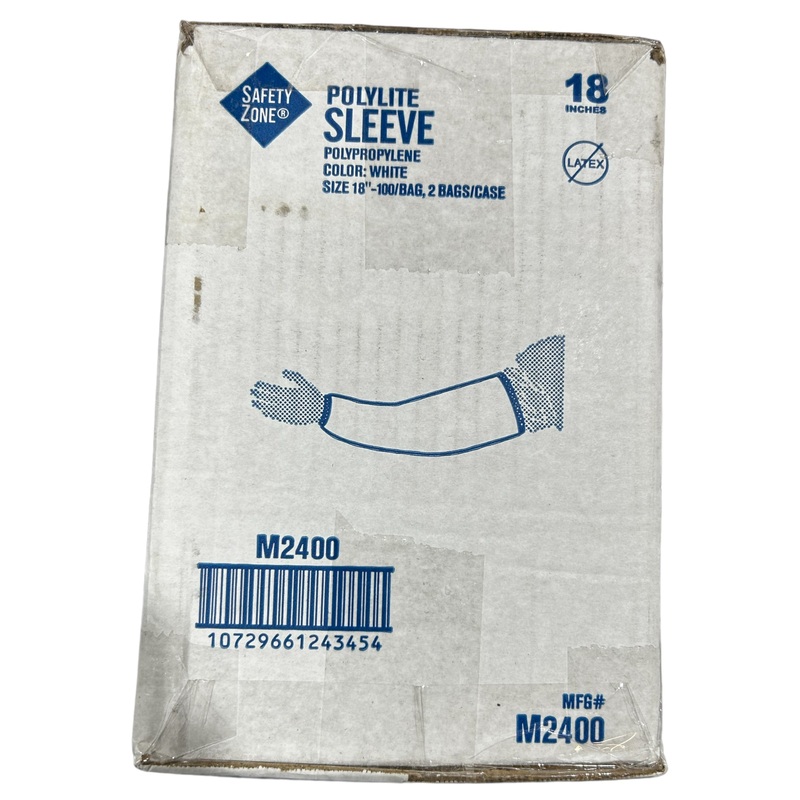 Safety Zone, M2400, White Polypropylene Sleeves, 18 length, Pack of 200