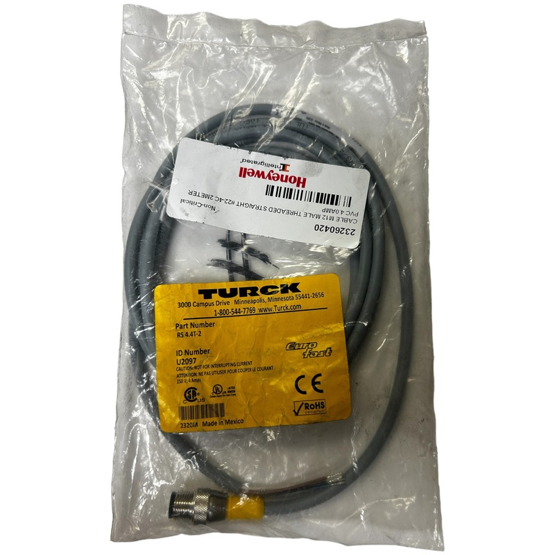 Turck, RS 4.4T-2, Cordset, SINGLE ENDED, M12 EUROFAST, STRAIGHT MALE CONNECTOR – NEW IN ORIGINAL PACKAGING