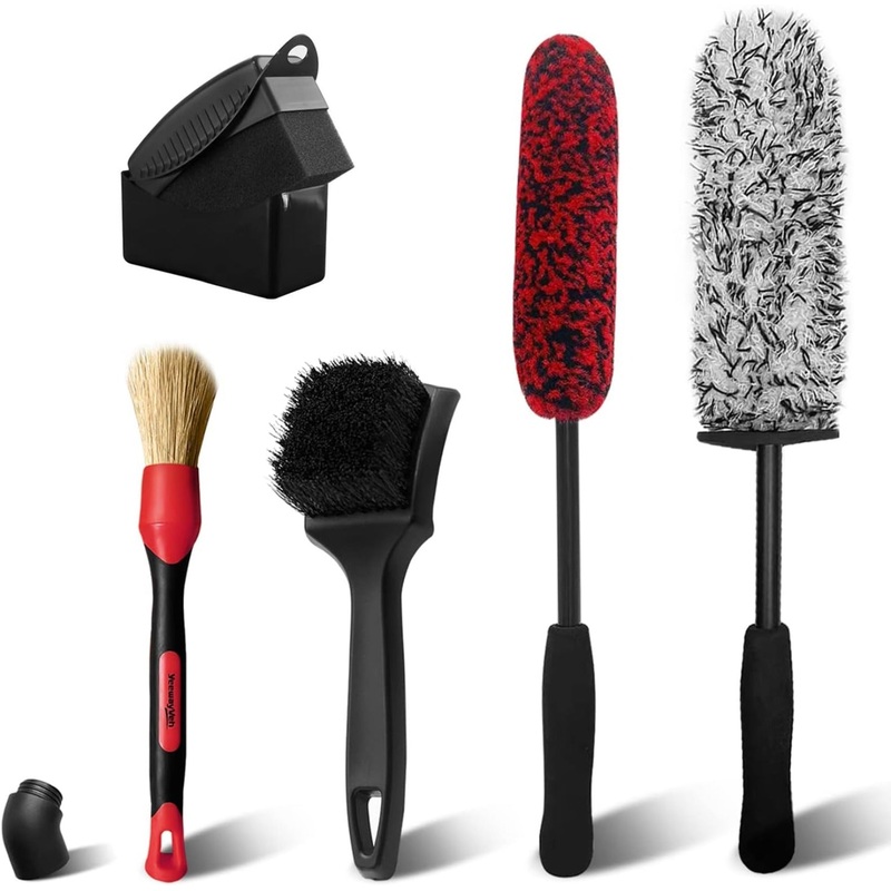 YeewayVeh Car Wheel Brush Kit, 5 Pack Soft & Scratch-Free Wheel Rim Deep Cleanning Brushes, Tire Dressing Applicator and Detailing Brush for Car Motorcycle Tyre Rim Fenders Exhaust Tips Car Wash Kit