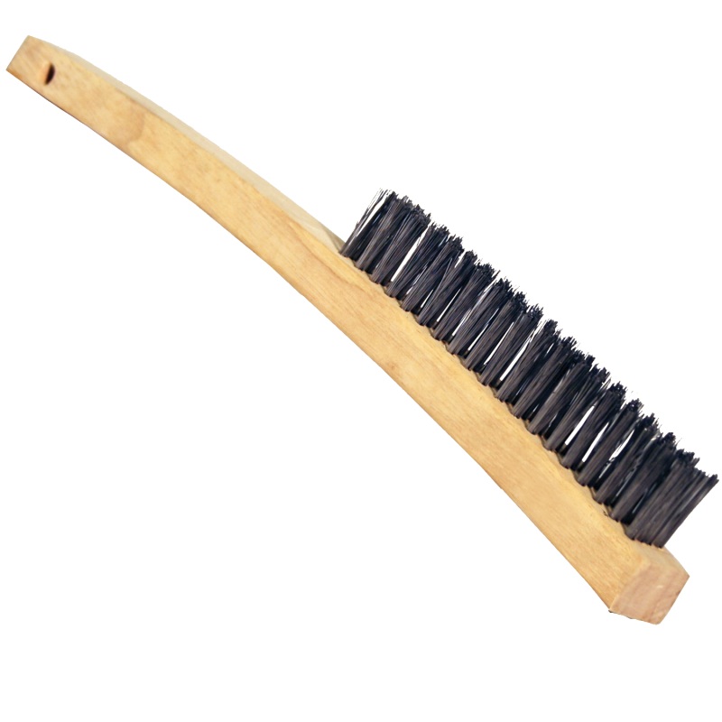 Brush, Carbon Steel Bristles, 14 Curved Wood Handle – 57075