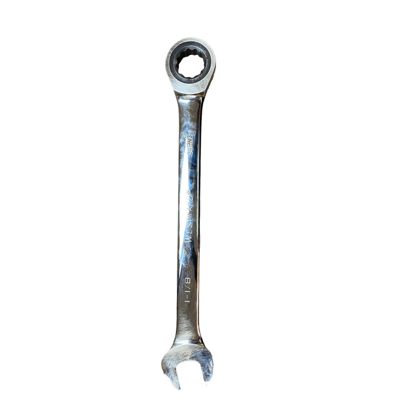 Westward Ratcheting Wrench: Alloy Steel, Chrome, 1 1/8 in Head Size, 15 3/4 in Overall Model#54PN37