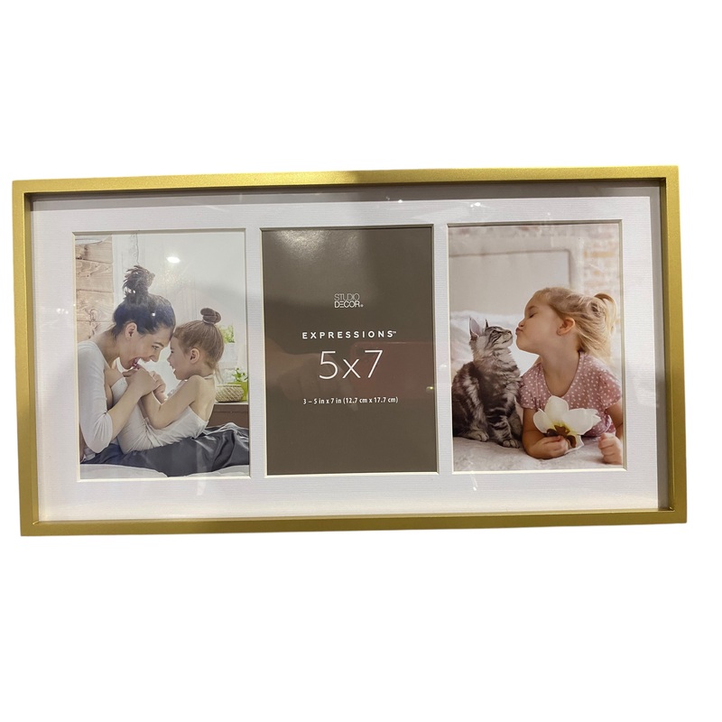 Studio Decor, Gold, 3 Opening, 5 x 7, Photo Frame