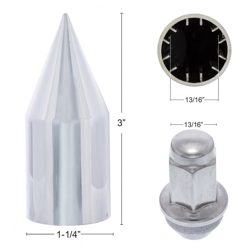 1-1/4 chrome plastic push-on extra-long spike lugnut cover – SINGLE, 3 tall