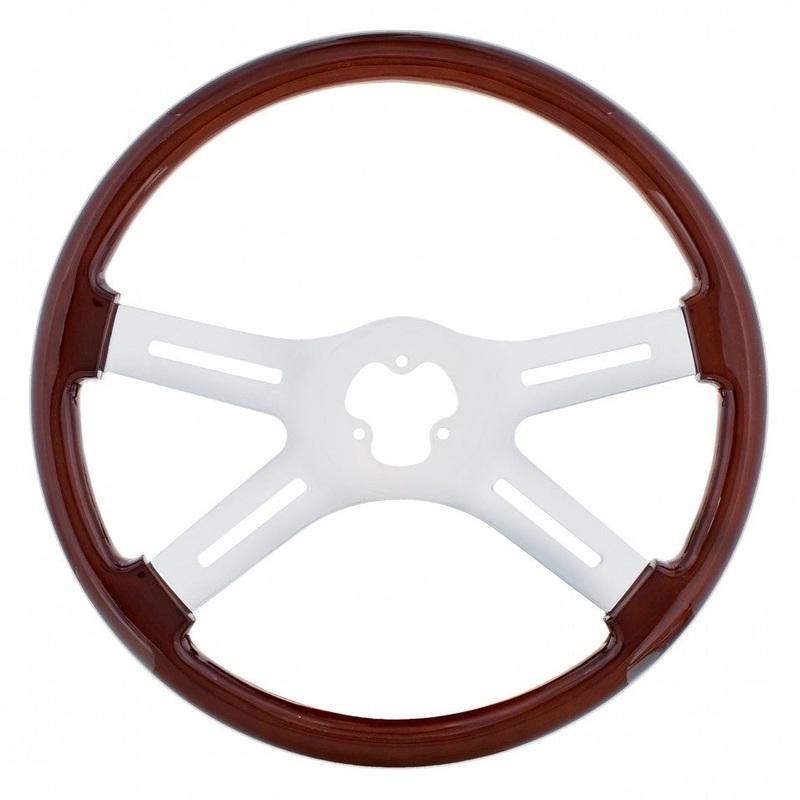18 chrome 4 slotted spoke wood steering wheel – 3 hole style