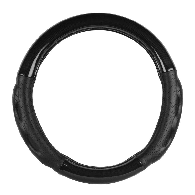 18 deluxe steering wheel cover – black carbon fiber with black comfort pads