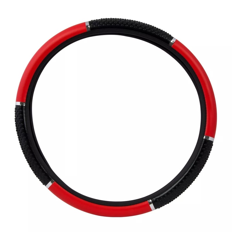 18 deluxe steering wheel cover – red with black hand grips