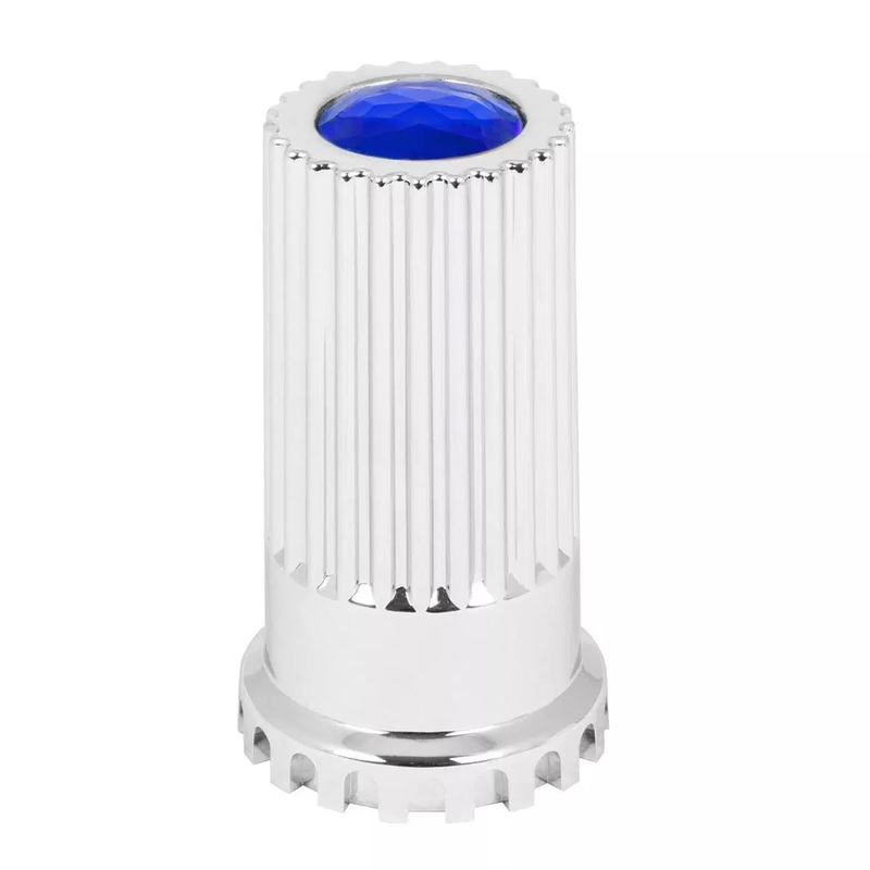 33mm x 4 tall chrome plastic screw-on lugnut cover w/blue jewel