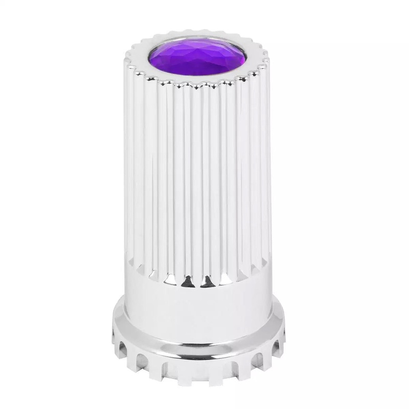 33mm x 4 tall chrome plastic screw-on lugnut cover w/purple jewel