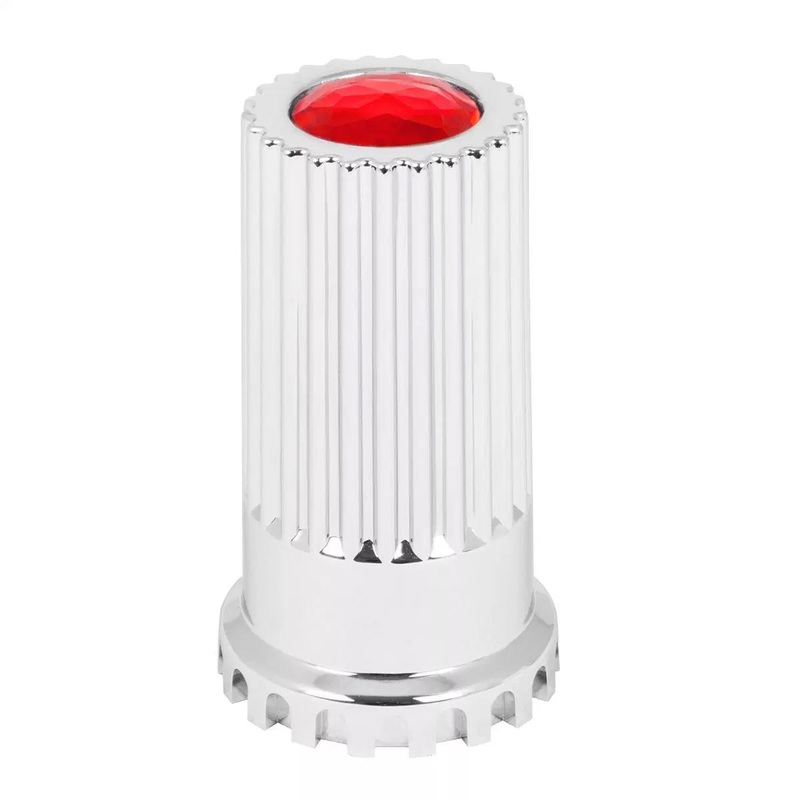 33mm x 4 tall chrome plastic screw-on lugnut cover w/red jewel