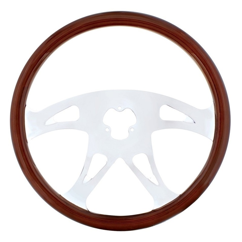Boss Wood Rim 18 Steering Wheel W/Chrome Spokes – 3 Hole Style