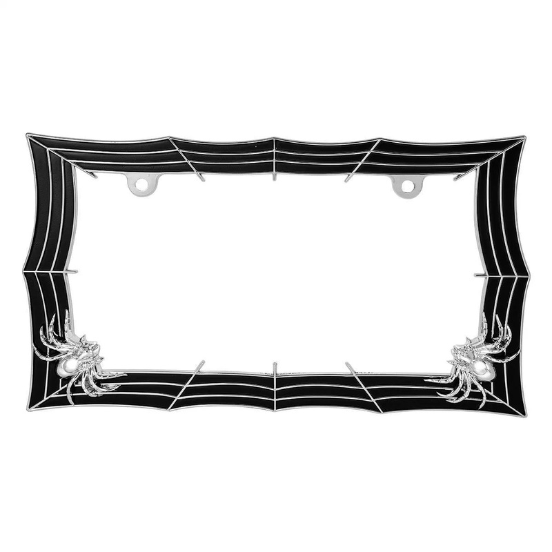 Chrome/Black spider web license plate frame – 2 mounting holes