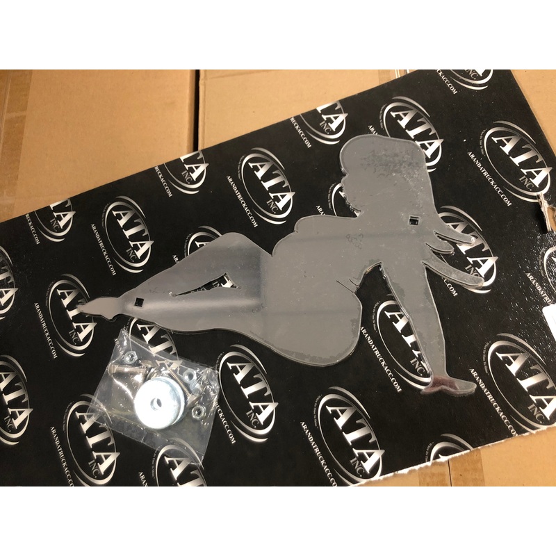 Curvy Girl stainless steel mudflap girl cutouts w/bolt-through holes – PAIR, includes hardware