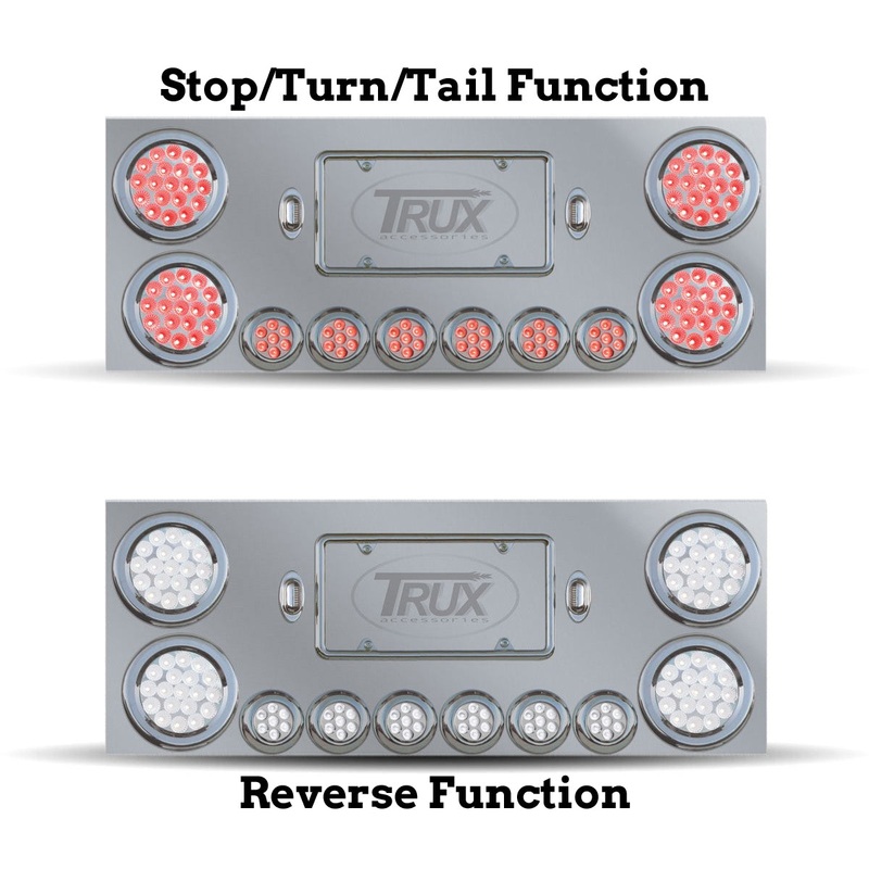 Dual Revolution 12 stainless steel rear center panel w/back, ALL Red/White LED lights