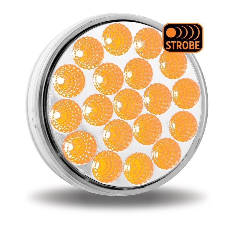 Dual Revolution  4 round 19 diode LED Red stop/turn/tail and Amber STROBE light – CLEAR lens