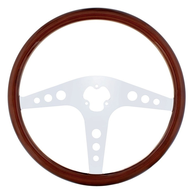 GT wood rim 18 steering wheel w/chrome spokes – 3 hole style
