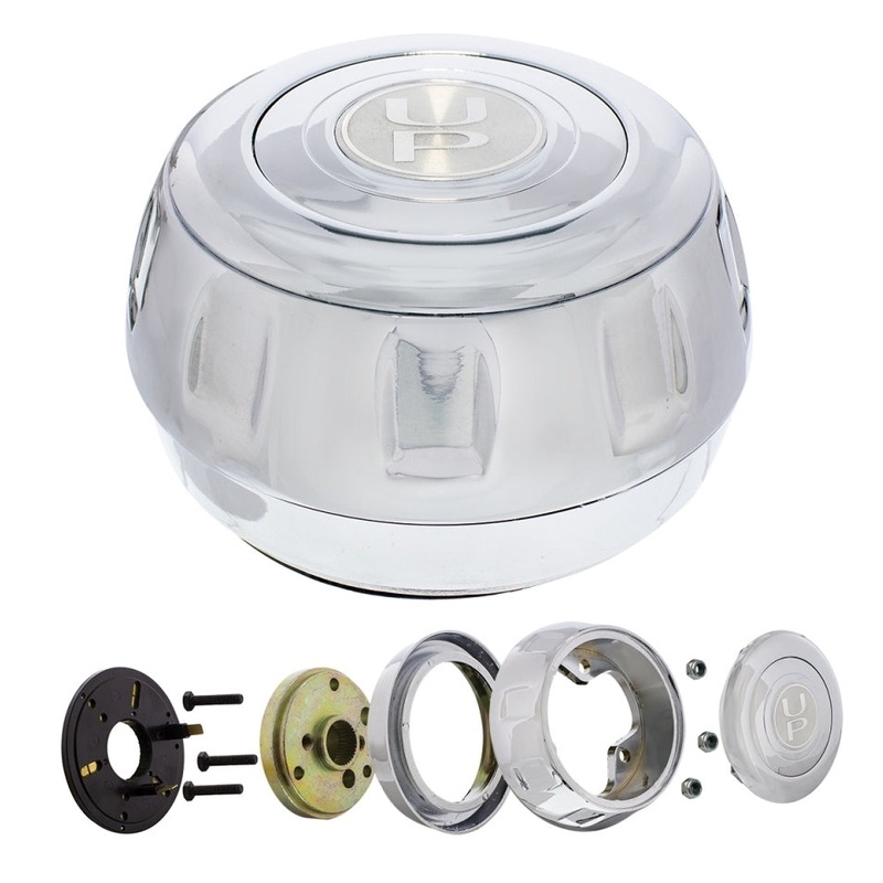 Kenworth 1997-2001 chrome steering wheel hub/horn button assembly – 3 hole style