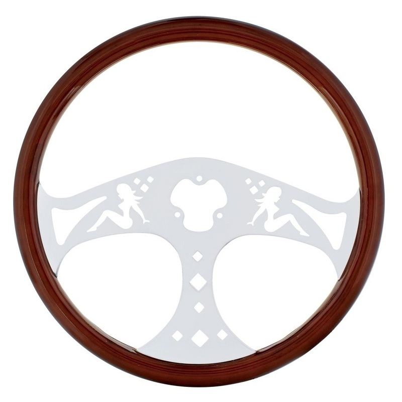 Mudflap Girls wood rim 18 steering wheel w/chrome spokes – 3 hole style