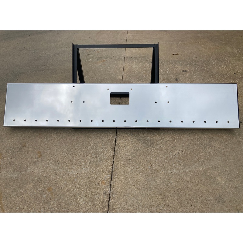 Peterbilt 379 premium 8 gauge chrome 18 boxed end bumper w/standard tow & mounting holes, 20 bullseye light holes